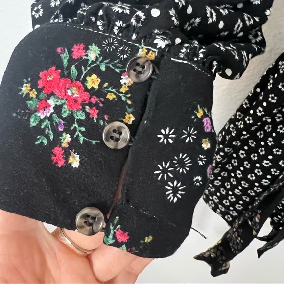 Free People black floral mixed print long sleeve mini dress Size Small - Picture 7 of 8